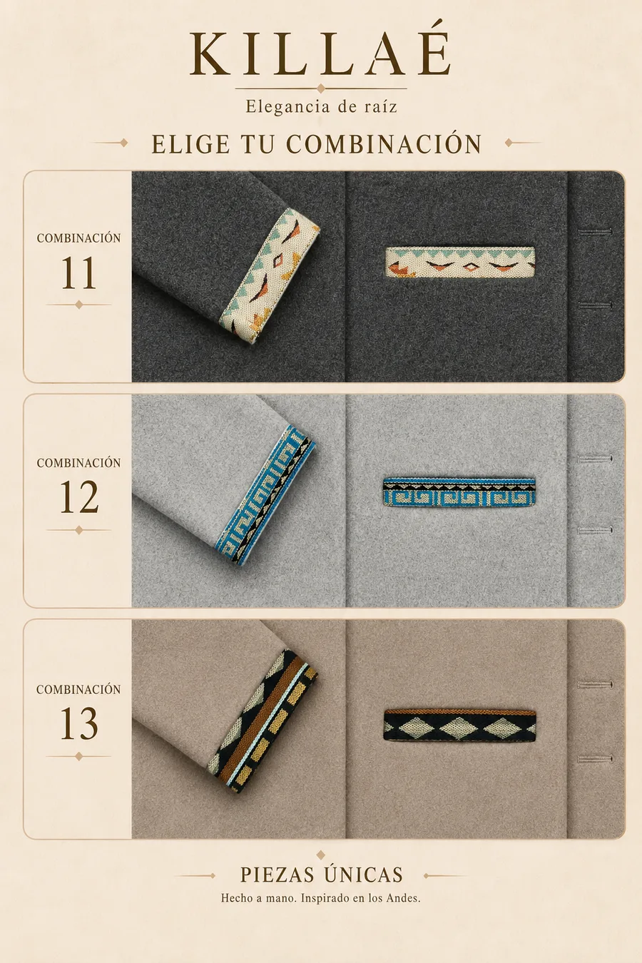 Combinaciones 11, 12 y 13 del Abrigo Andino KILLAÉ en talla L